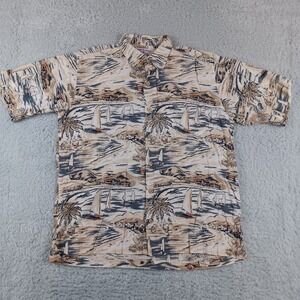 Boca Classics Mens Coastal Scenic Print Button Down Shirt Tan Large 13610